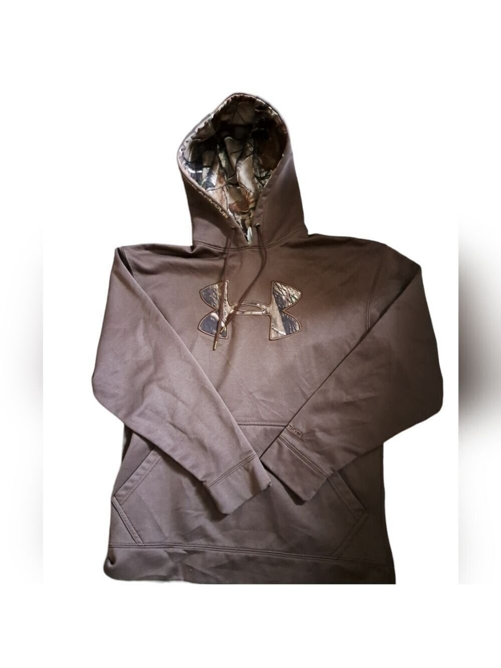 UNDER ARMOUR STORM brown hooded sweater pullover hoody camo woodsy accent small